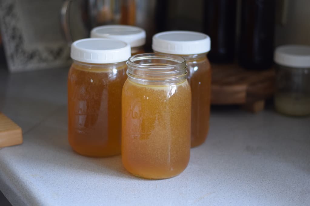 finished bone broth in mason jars