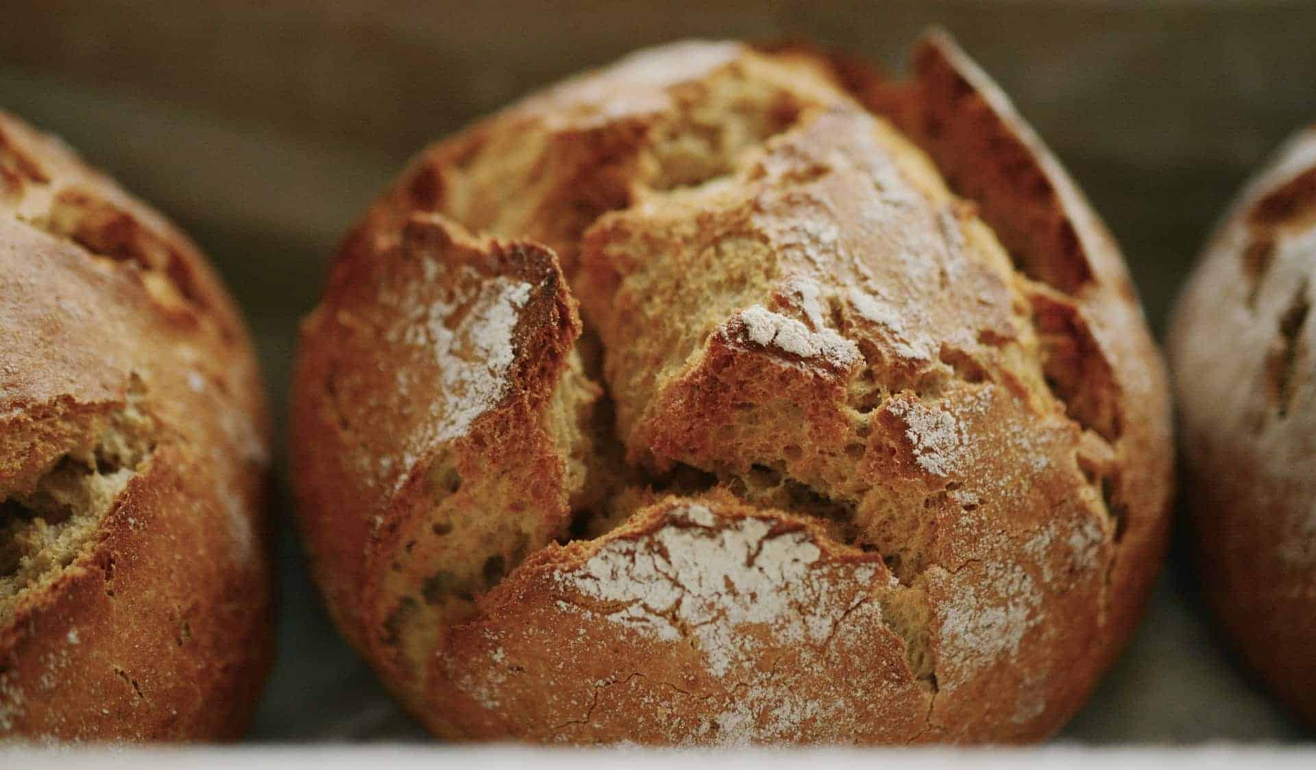 Fresh baked bread in a close up shot.