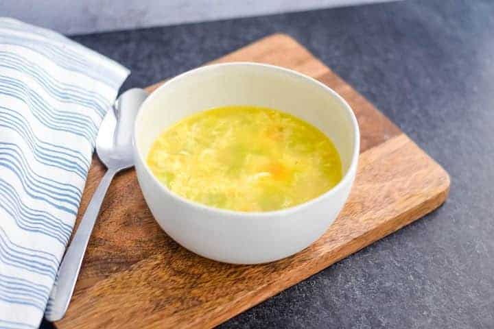 easy egg drop soup in a white bowl