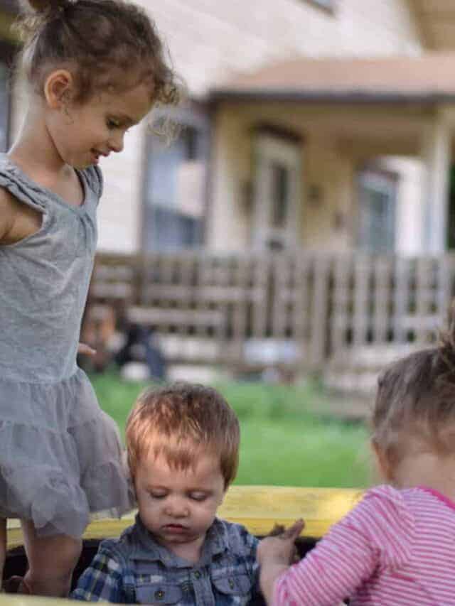kids playing outside in country home