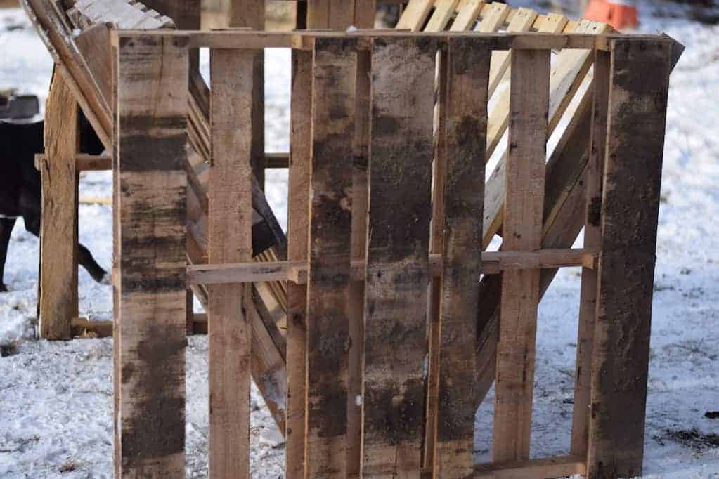 side view of the pallet used on the goat feeder