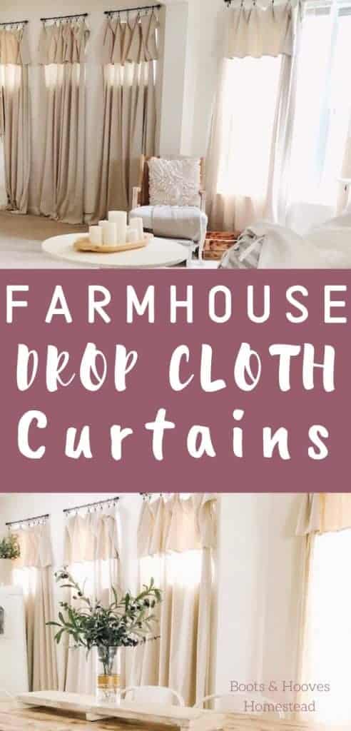 photo collage of drop cloth curtains
