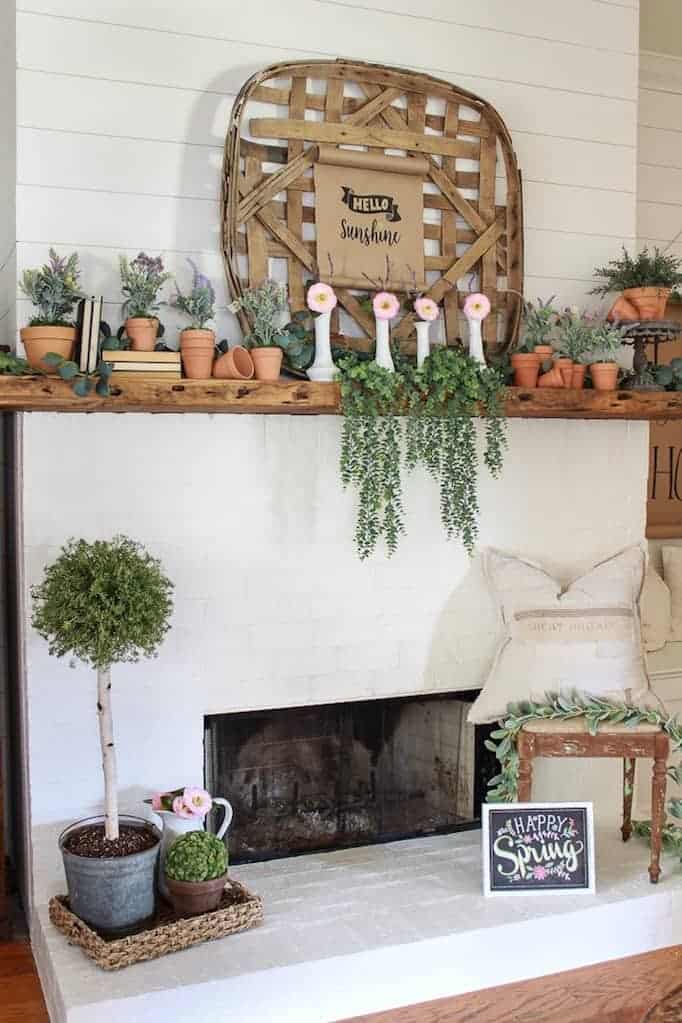 farmhouse mantel decor for spring