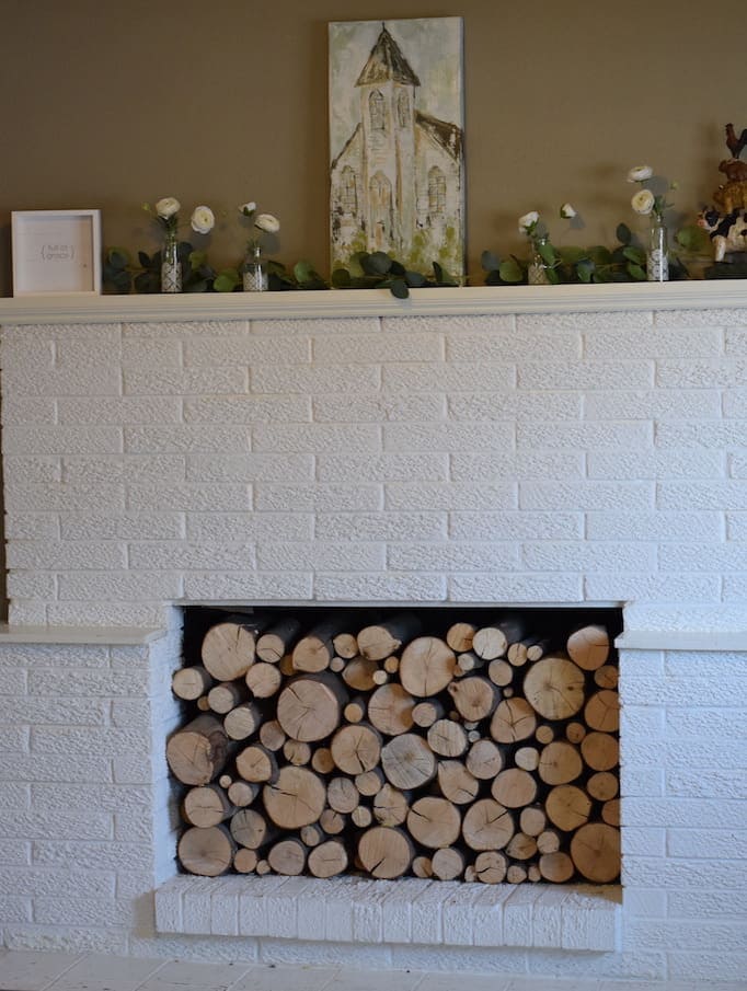 overview of the decor for the farmhouse spring mantel