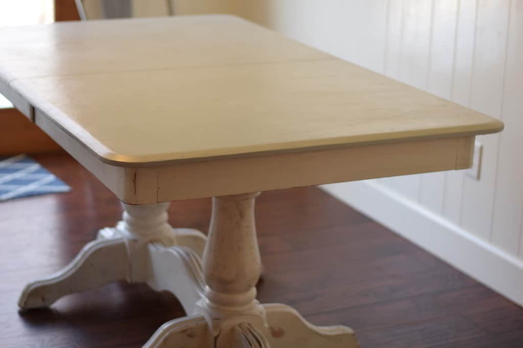after the new paint and wax on the updated farmhouse dining room table