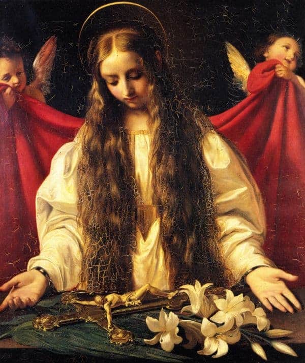 Image of St Philiomena with two angels on either side