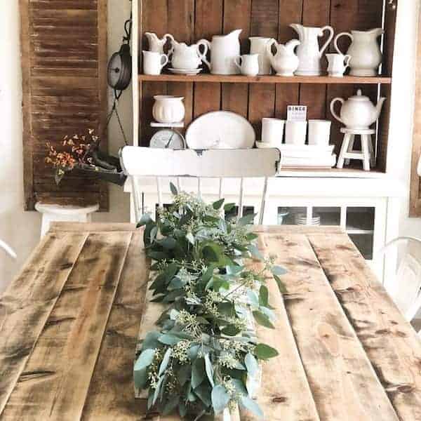 bottom view of the completed eucalyptus greenery for the tablescape