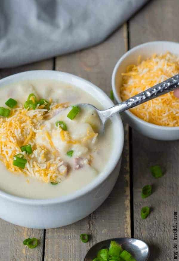 Bowl of cheesy baked potato soup