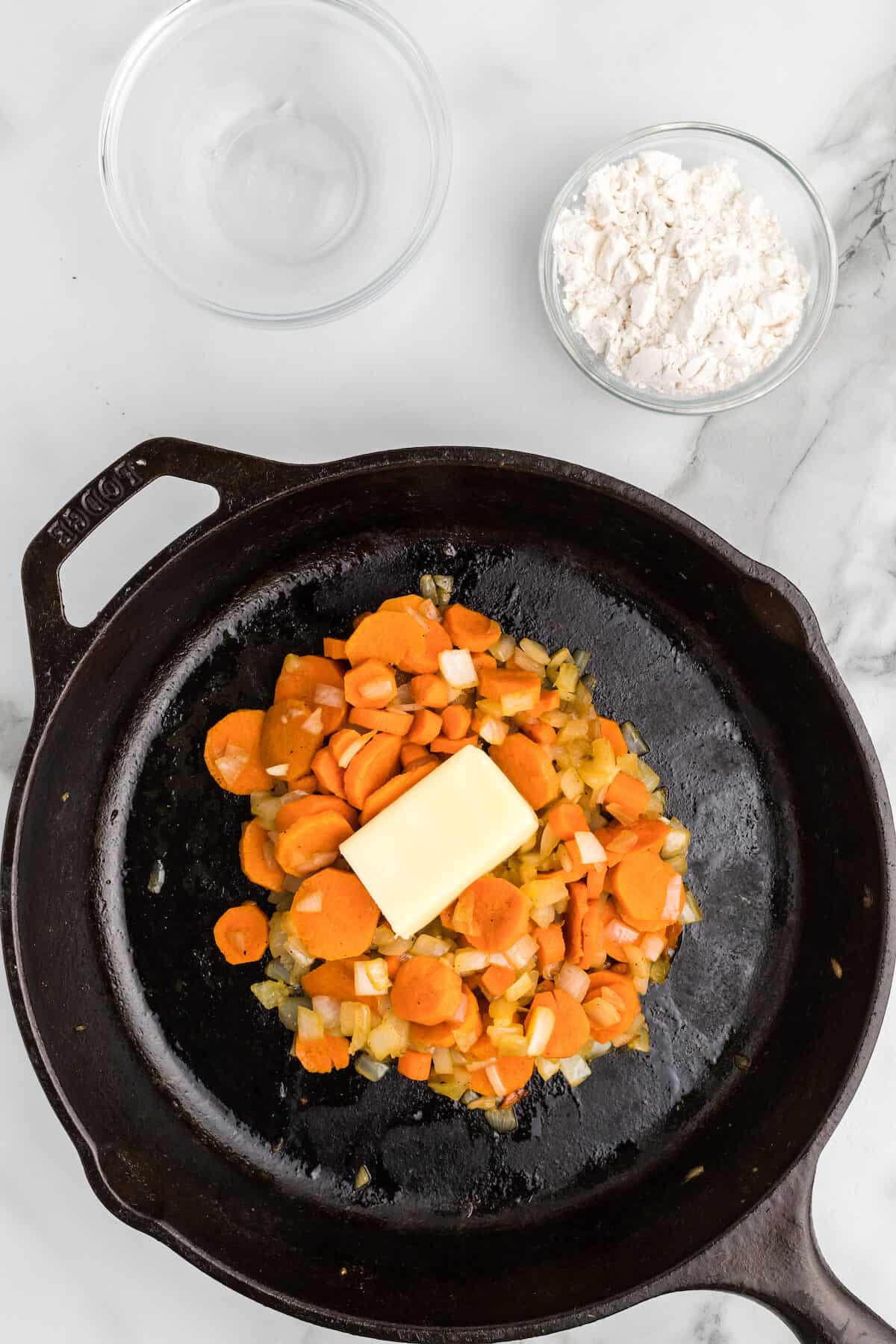 butter in a cast iron skillet with the carrots and onion mixture. 