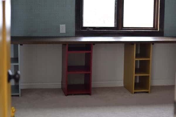 Built in desks in the classroom