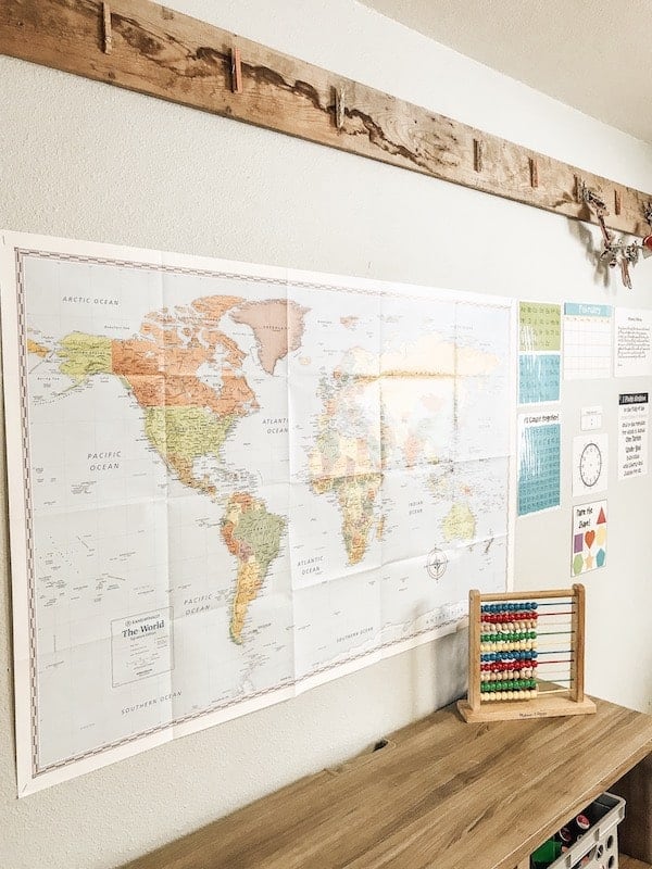 world map and school morning board