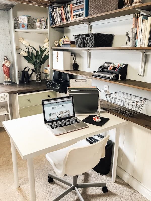 office desk and bookshelf
