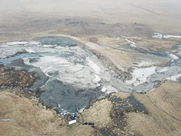 Drone images of the dam break here on the ranch.