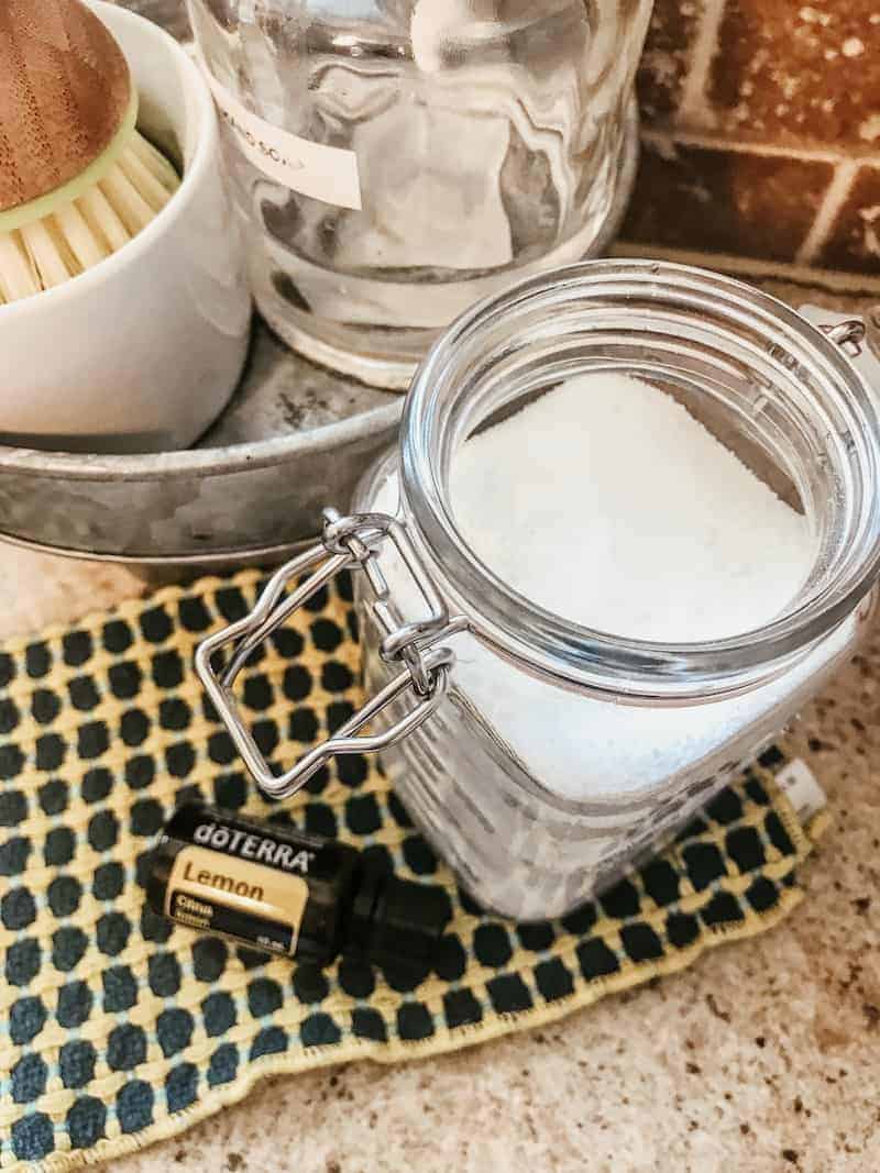 dishwasher detergent in a mason jar