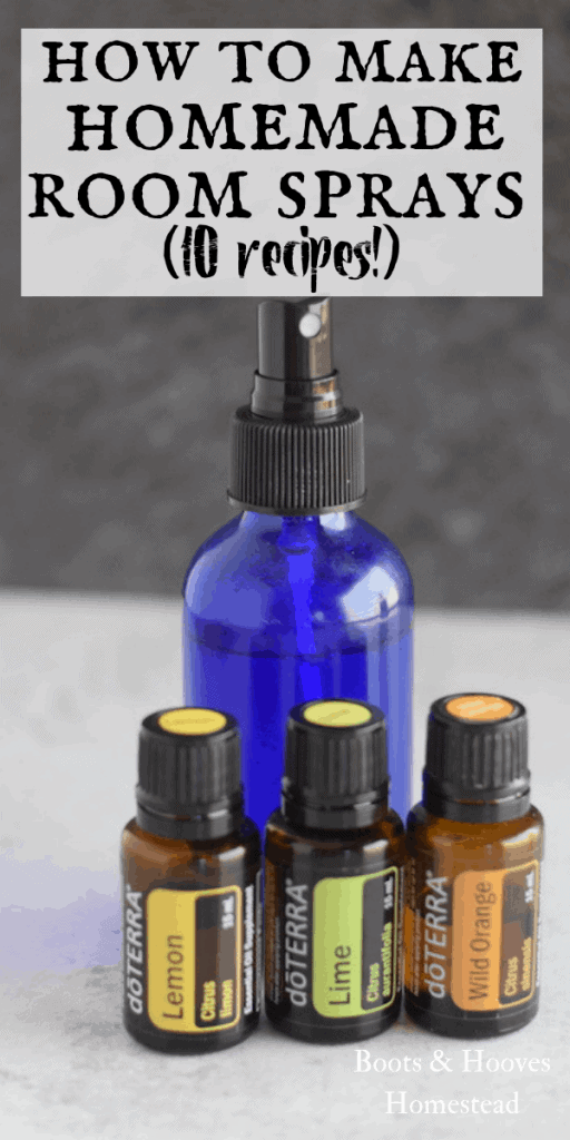 essential oils and dark blue spray bottle