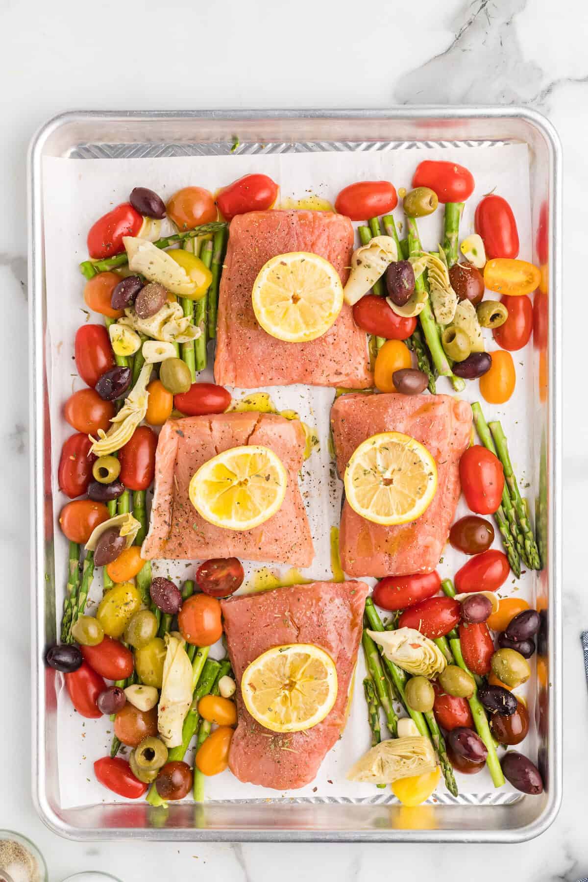 Mediterranean Salmon Sheet Pan Recipe Olive Artichoke