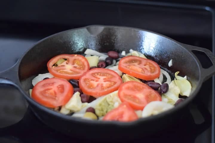 vegetables in a cast iron skillet