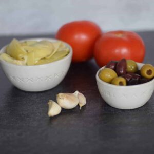 ingredients for the frittata in bowls