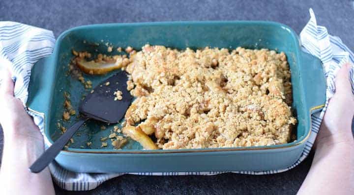 pear crisp fresh out of the oven