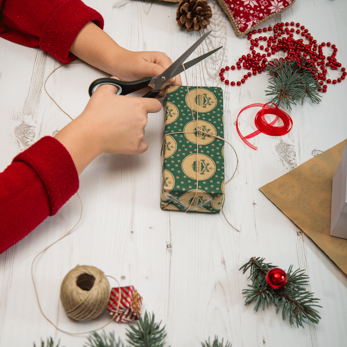 wrapping Christmas gifts.