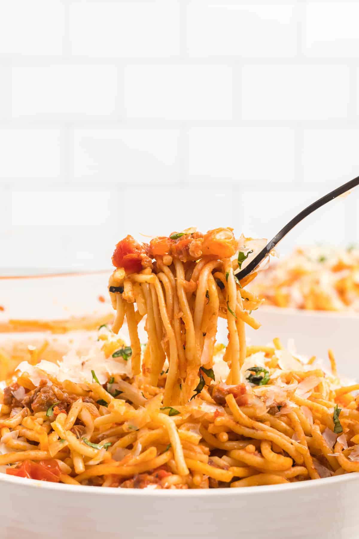 forkful of ninja foodi spaghetti