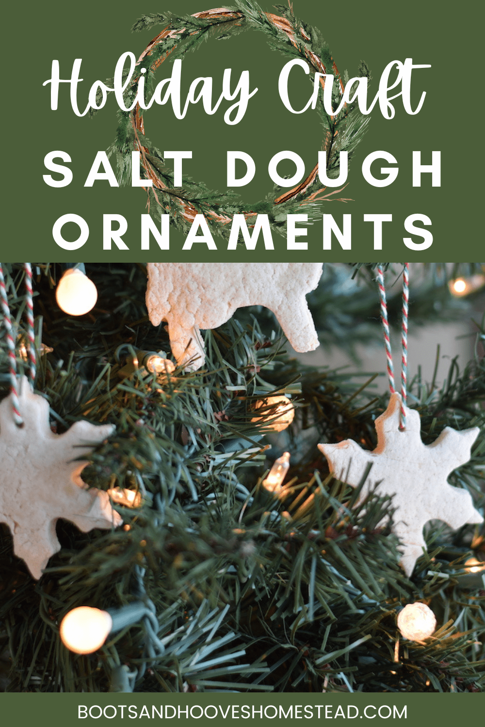 star salt dough ornaments hanging on the Christmas tree.
