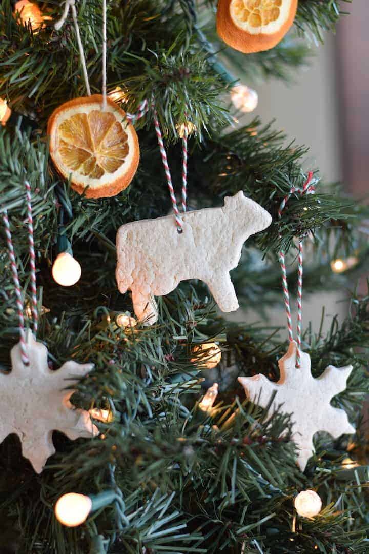 finished salt dough ornament recipe hanging on christmas tree