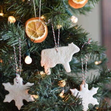 finished salt dough ornaments on Christmas tree