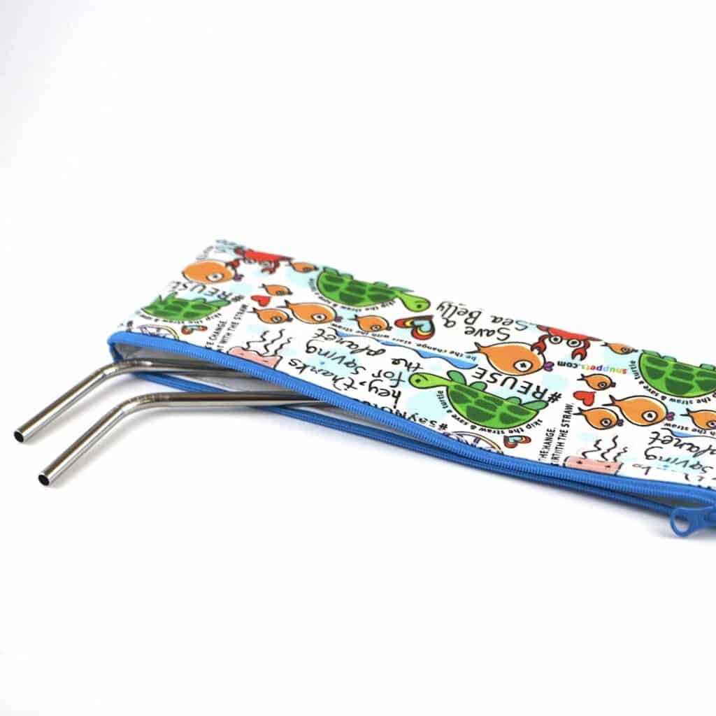 reusable zipper pouch with two stainless steel straws