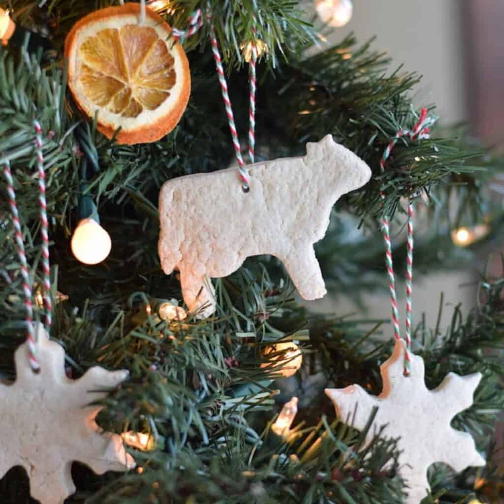 finished salt dough ornaments on Christmas tree