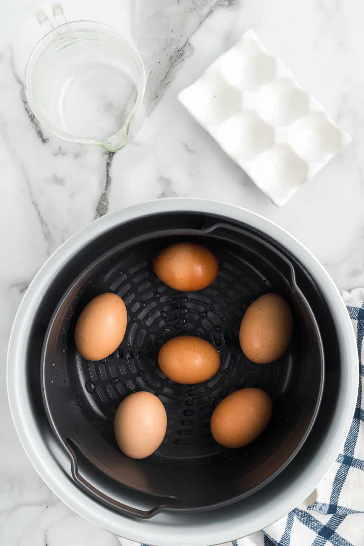 farm fresh eggs in a Ninja Foodi basket.