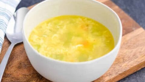 easy egg drop soup in a white bowl