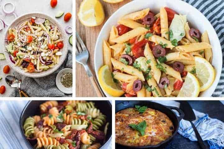 photo collage of 4 healthy mediterranean recipes