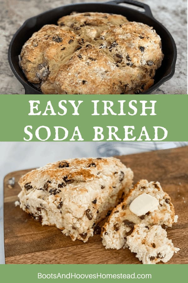 slice of Irish soda bread and a cast iron skillet