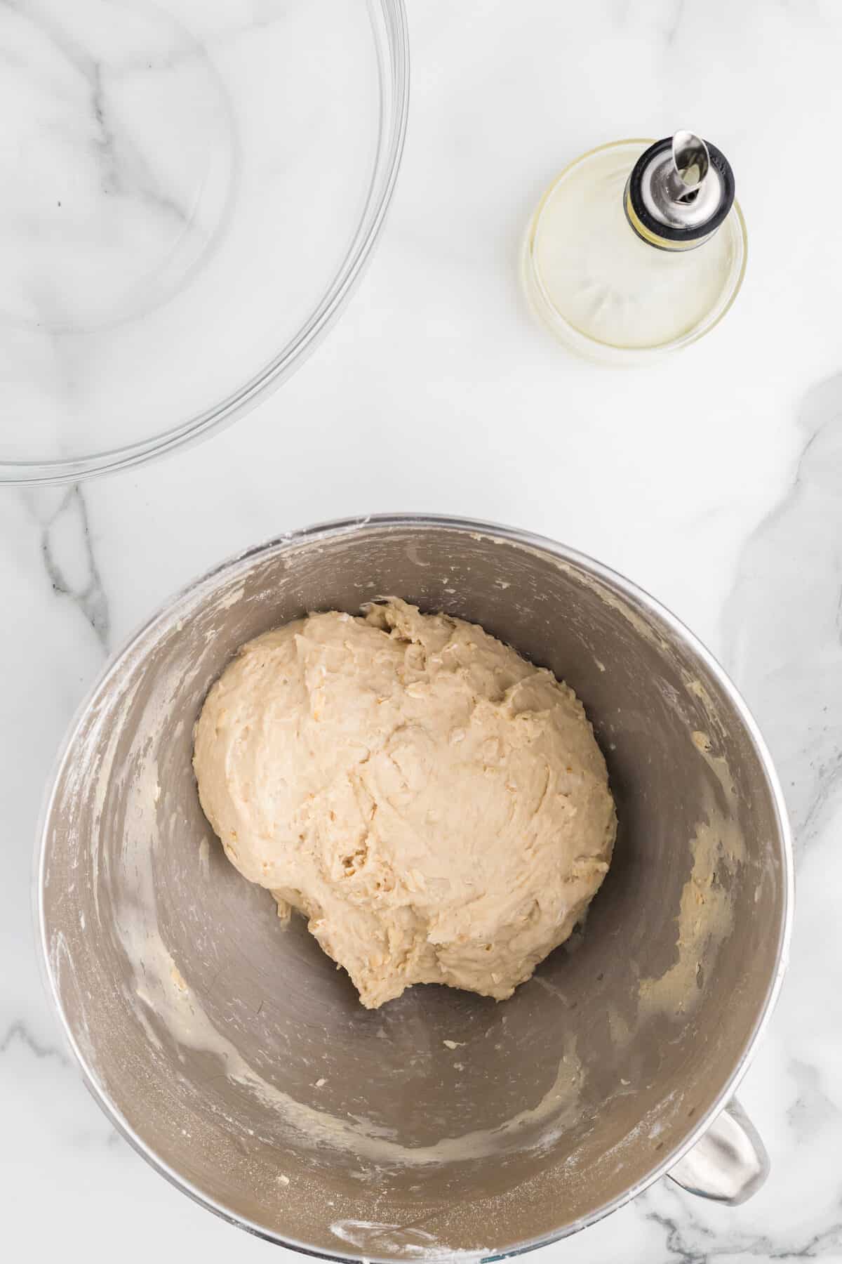 dough ball in the bowl of the stand mixer.