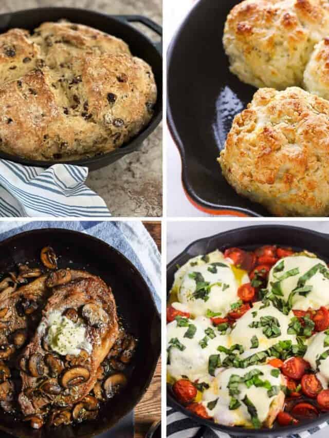 cast iron recipes collage of 4 recipes