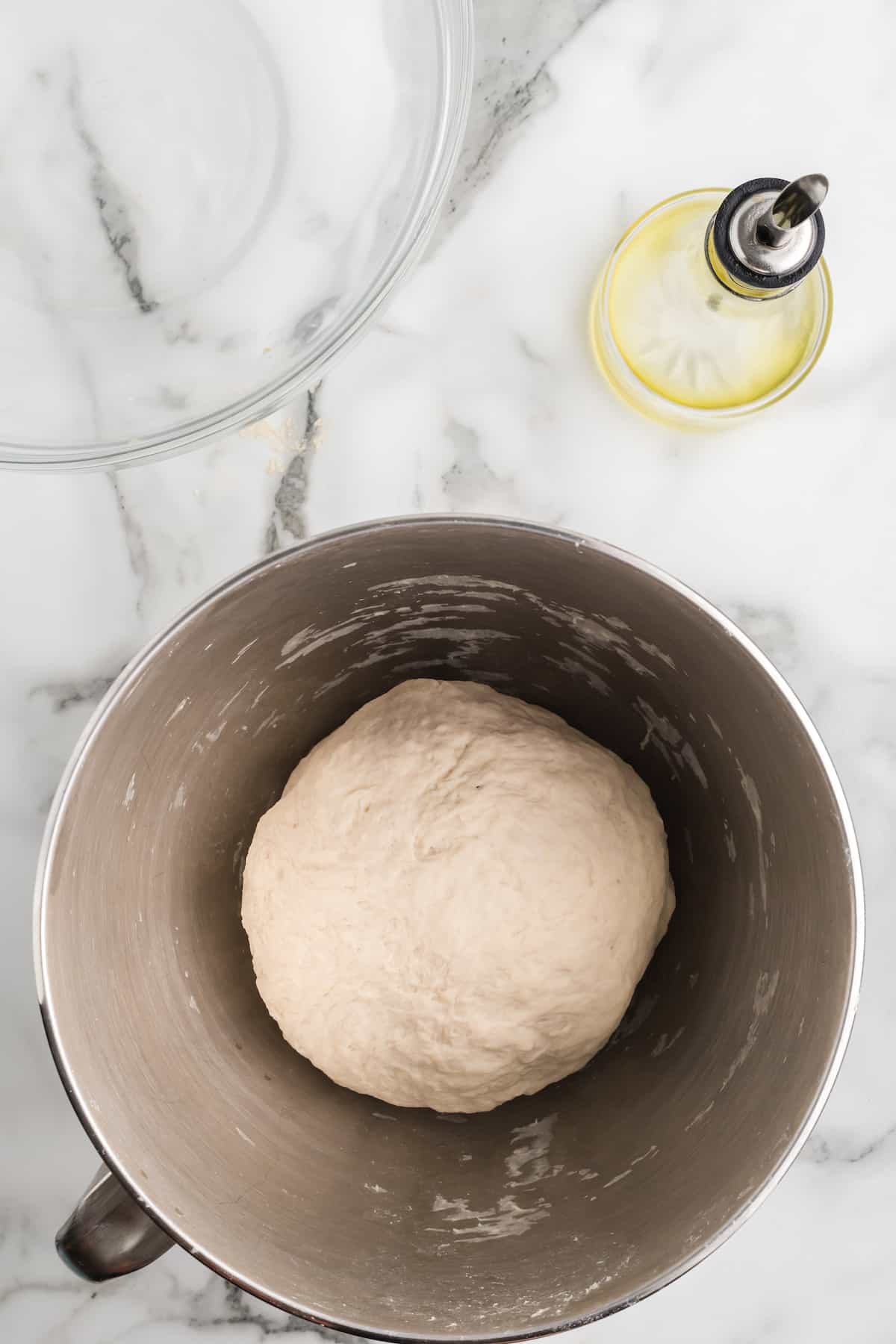 dough ball inside of the stand mixer.