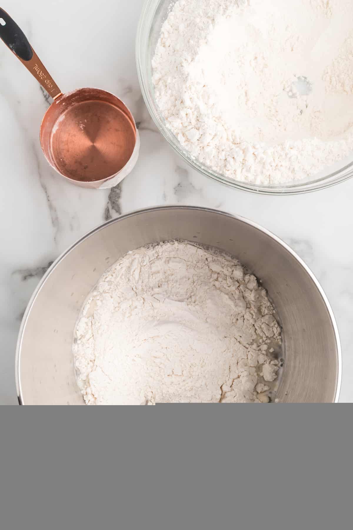 flour added to the stand mixer.