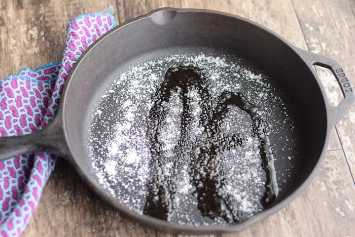 cleaning a cast iron skillet with sea salt