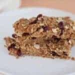 stack of granola bars on white plate