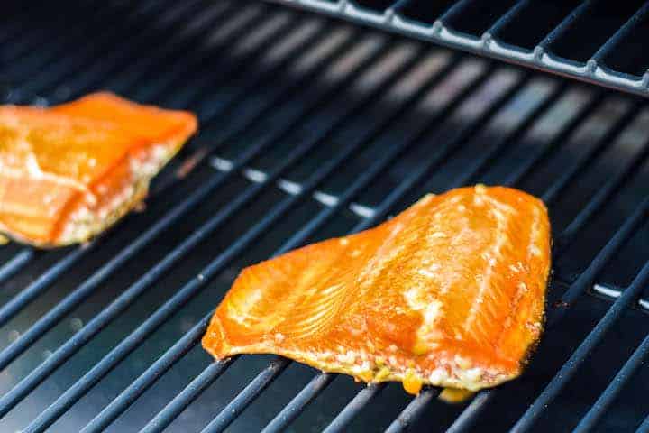 salmon cooking on the grill 