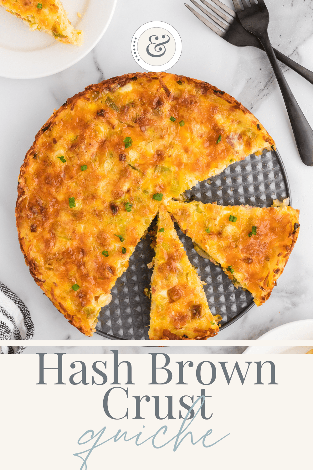 slices of the hash brown quiche with bacon on a spring form pan.