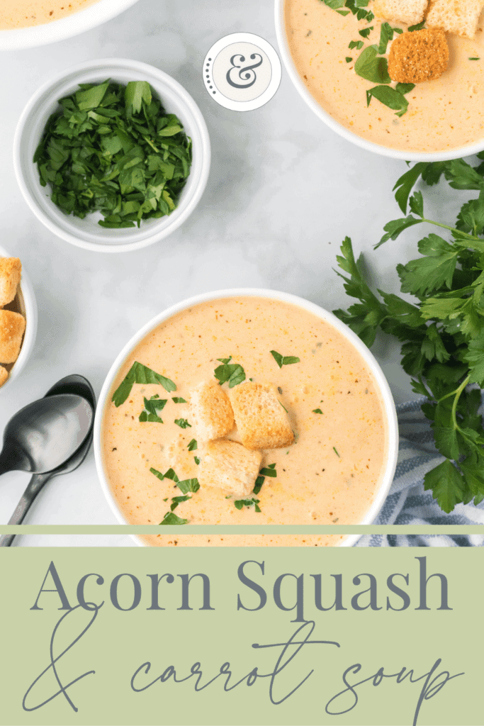 two bowls of acorn squash and carrot soup