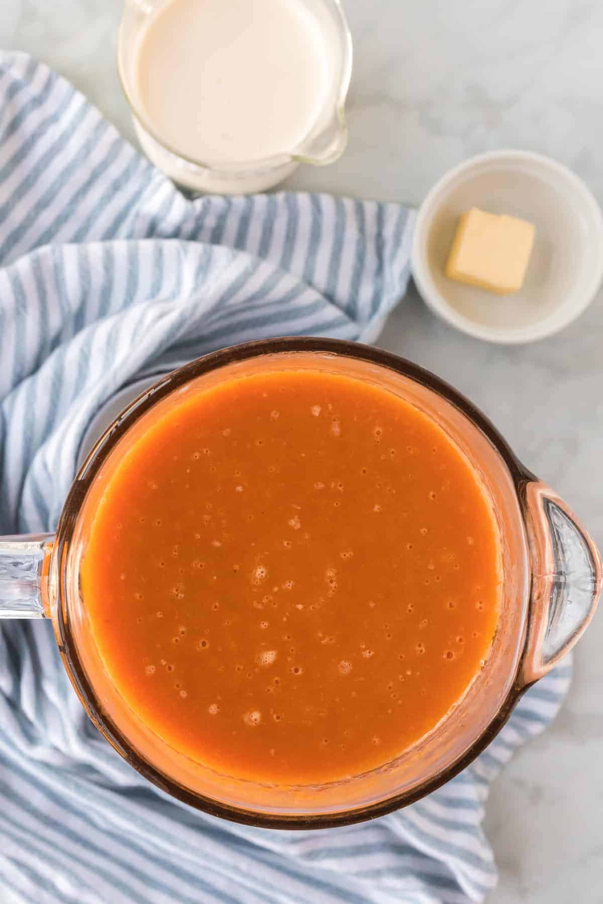 blended soup mixture inside of the blender