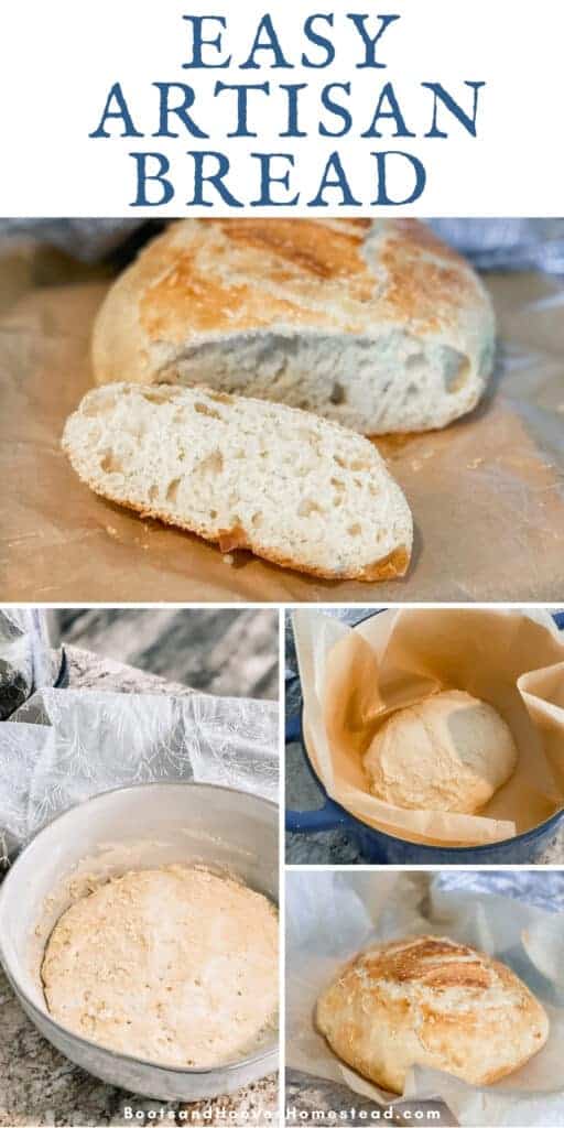 photo collage of steps to making the artisan loaf bread recipe