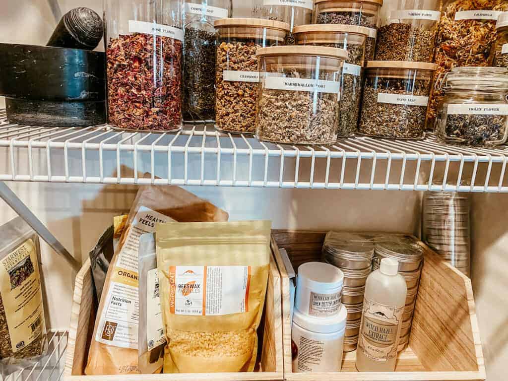 organic ingredients in bins for the home apothecary