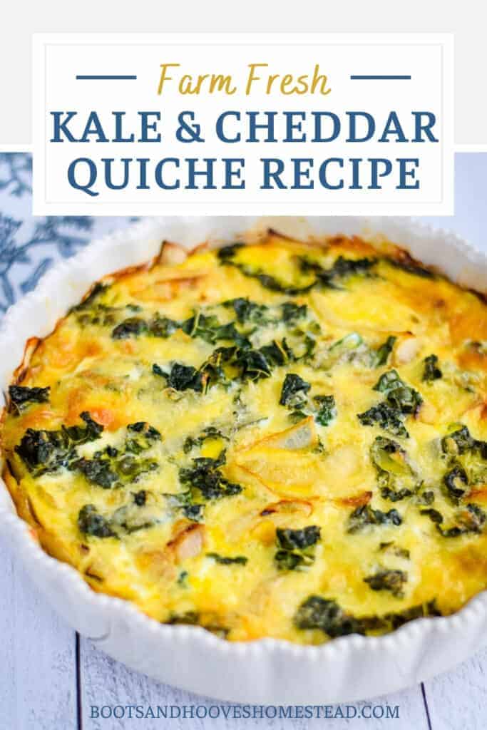 white baking dish with kale quiche
