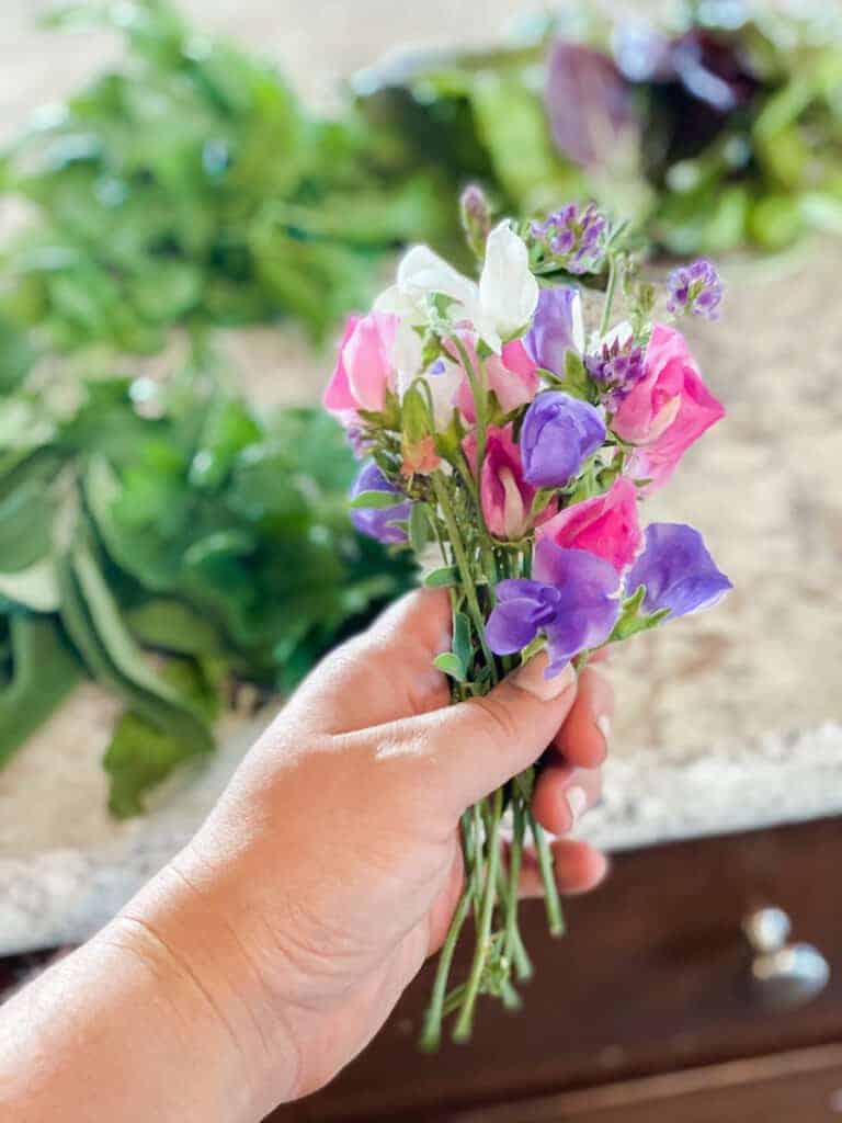 small bouquet of sweet peas