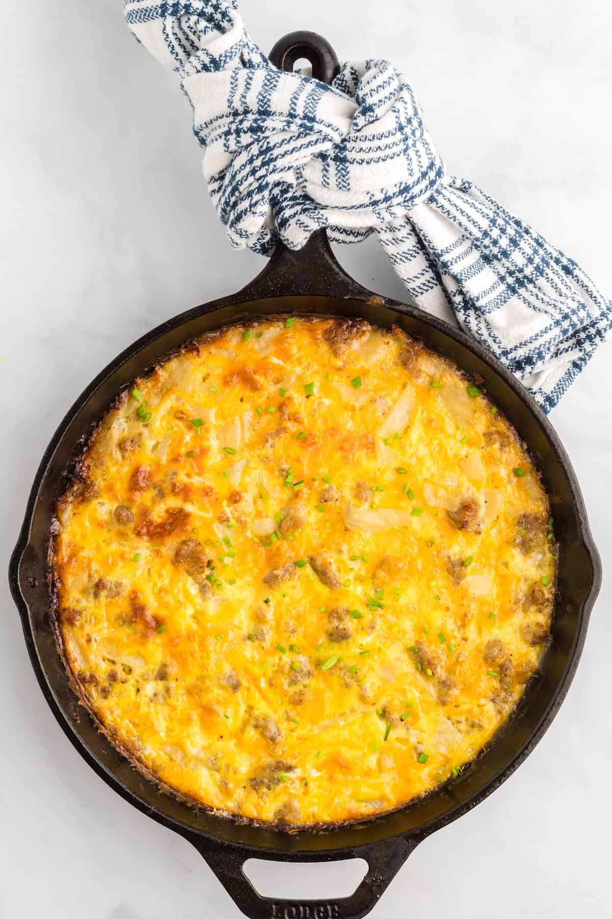 cast iron skillet with the traeger breakfast frittata