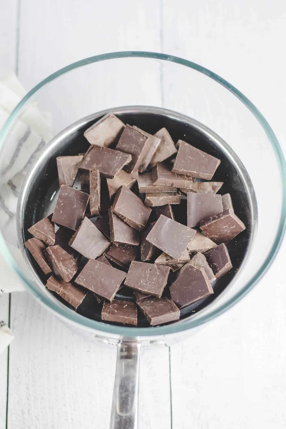 double boiler set up with chocolate on top